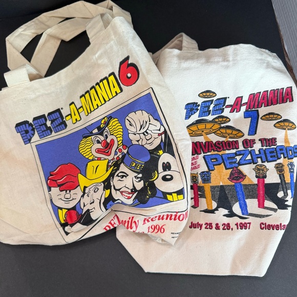 Rare Vintage PEZ-A-MANIA 6 & 7 Cleveland, OH Canvas Tote Bags 1996 1997 Pezheads - Picture 1 of 3